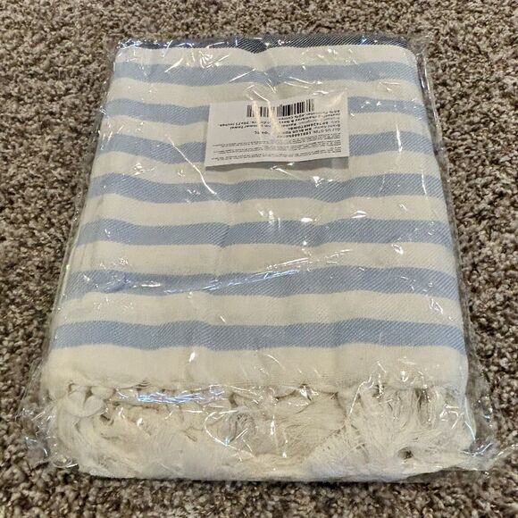 Rachel Miriam Positano Towel Sea Blue White Stripe - Picture 6 of 7